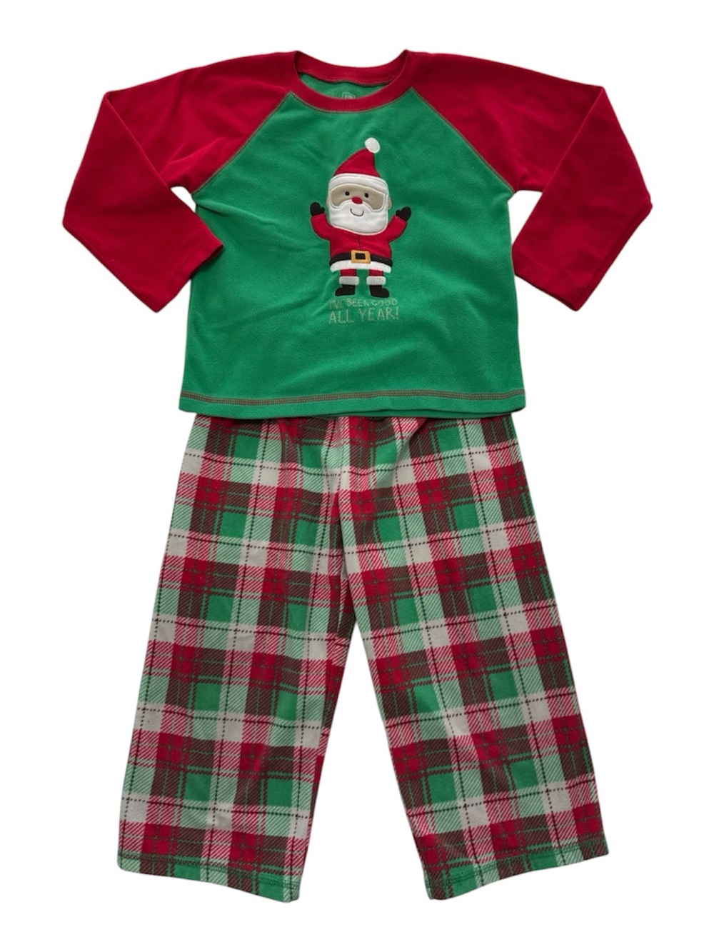 Just One You Holiday Santa Plaid Kids Pajama Set - Green & Red Size 4T